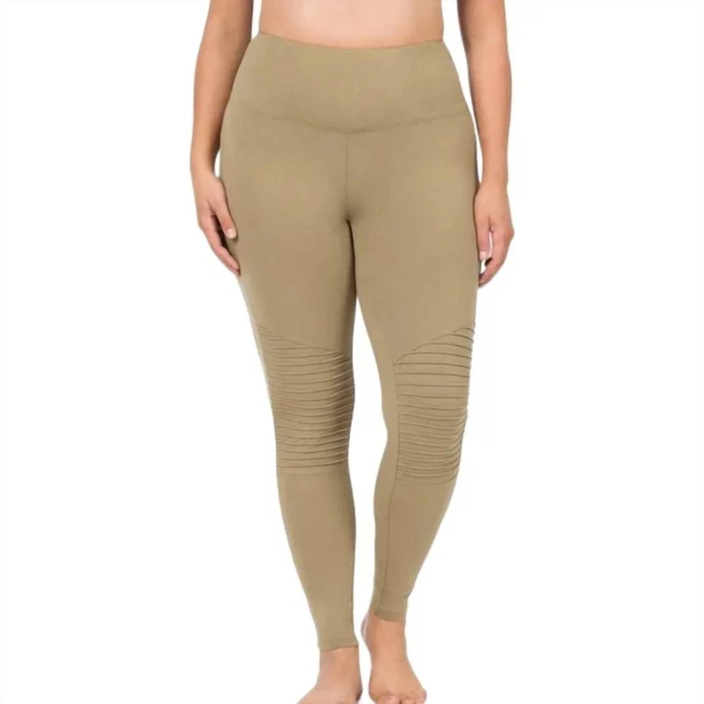 ZENANA Premium Cotton Tummy Control Moto Leggings In Khaki