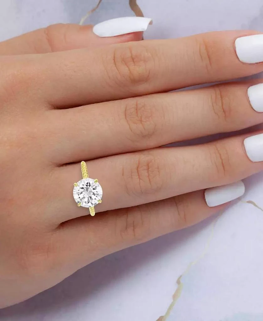 Macy's Cubic Zirconia Solitaire Textured Shank Engagement Ring in 10k Gold 2