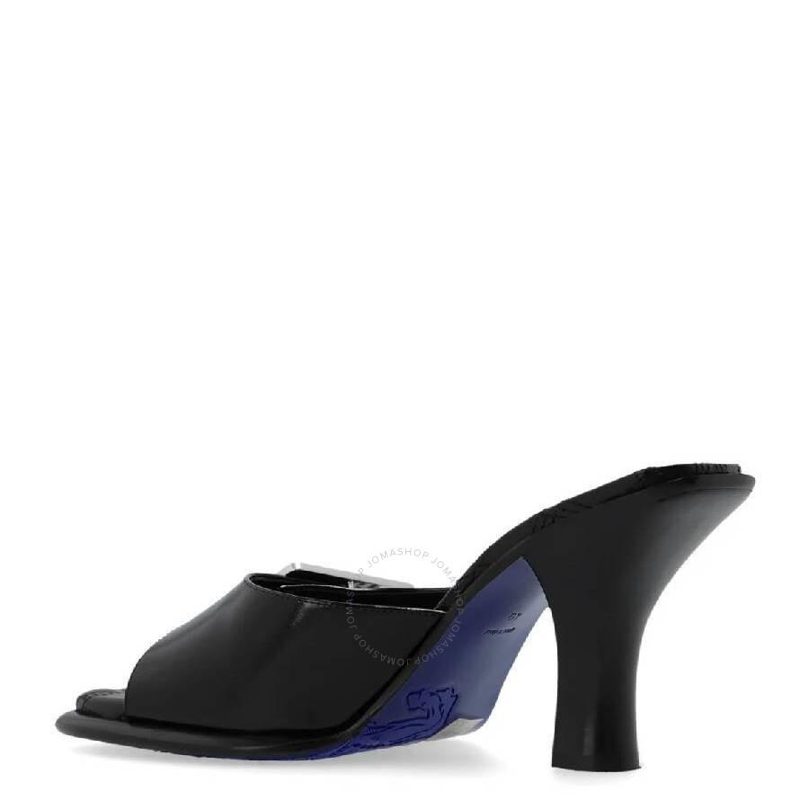 BURBERRY Black Leather Bay Thong Mules サンダル・ミュール