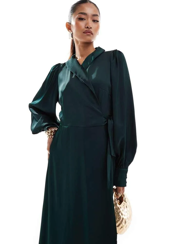 Vila Bridesmaid satin wrap maxi dress in green Vila Bridesmaid satin wrap maxi dress in green