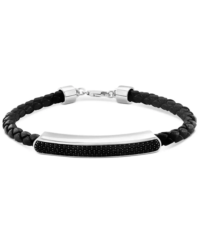 Effy EFFY® Men's Black Spinel Leather Cord Bracelet (1-1/3 ct. t.w.) Sterling Silver 1