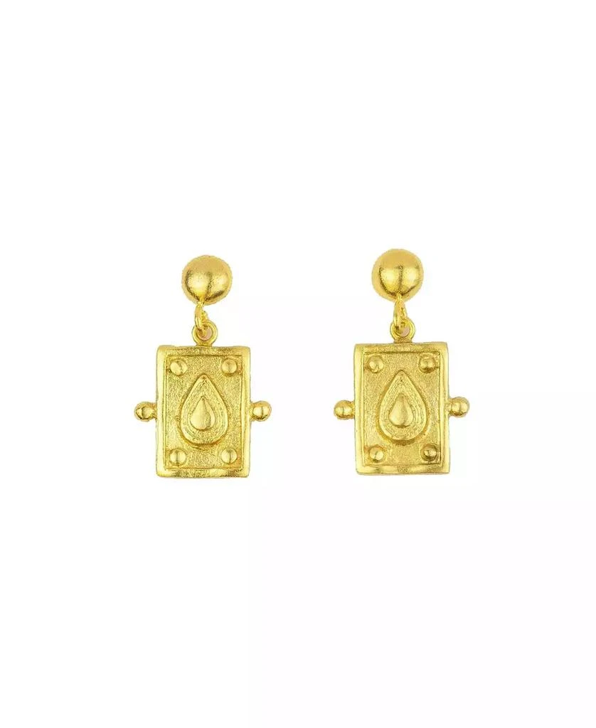 Ottoman Hands Tyche Engraved Drop Stud Earrings