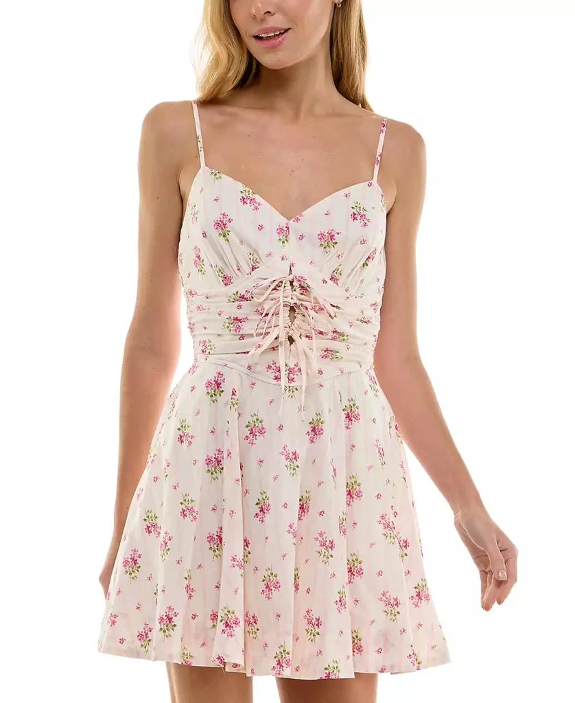 Trixxi Juniors' Cotton Floral Ruched Mini Dress 1