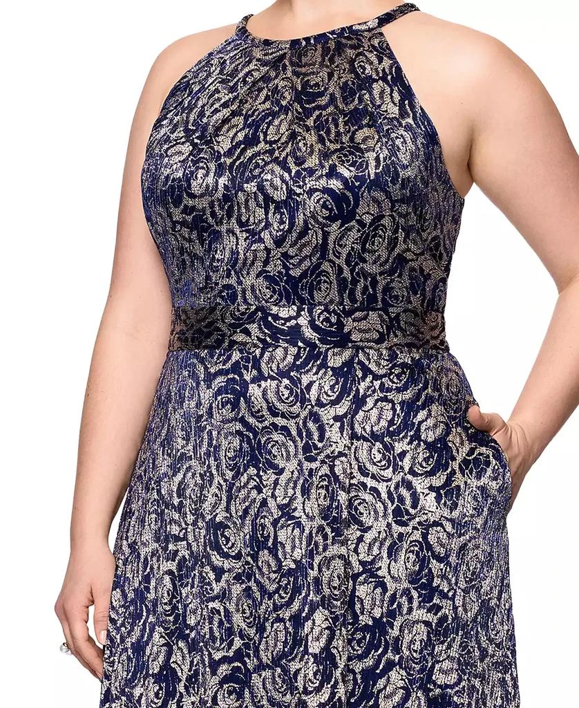 Betsy & Adam Plus Size Metallic Floral Print Sleeveless Gown 3