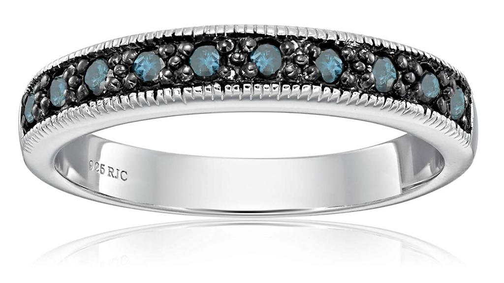 Vir Jewels 1/4 cttw Blue Diamond Ring Wedding Band with Milgrain .925 Sterling Silver