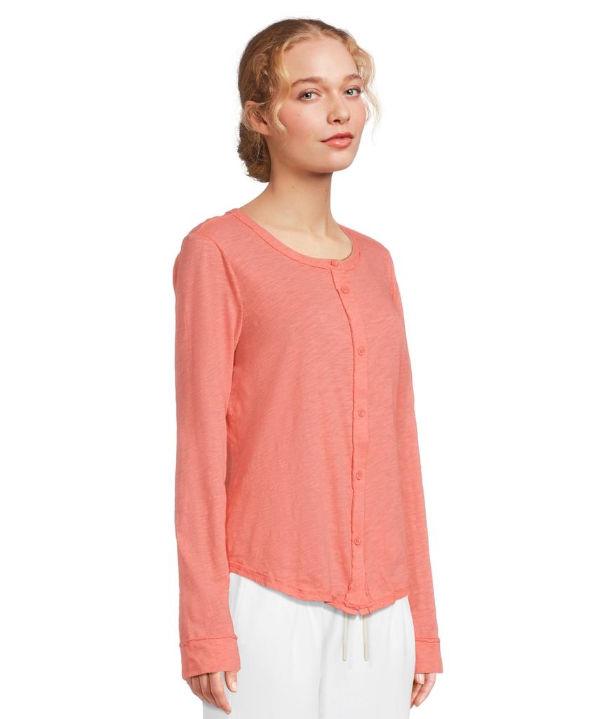 Mod-o-doc Long Sleeve Exposed Seams Button-Up Slim Cardigan