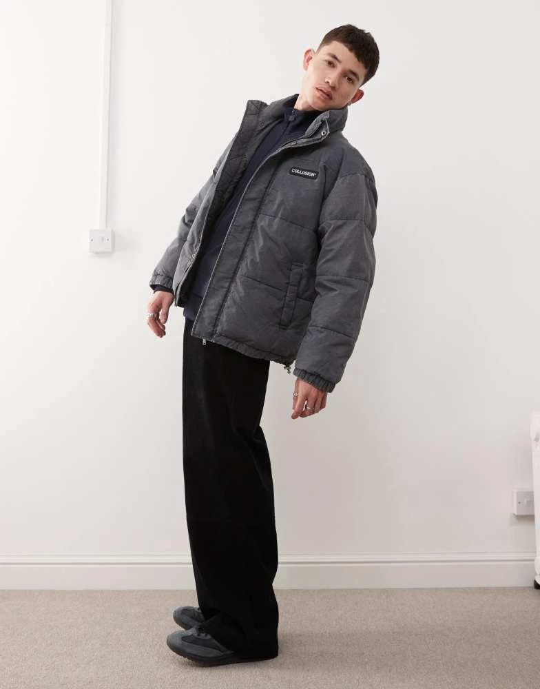 COLLUSION COLLUSION washed look funnel neck puffer jacket in grey 1