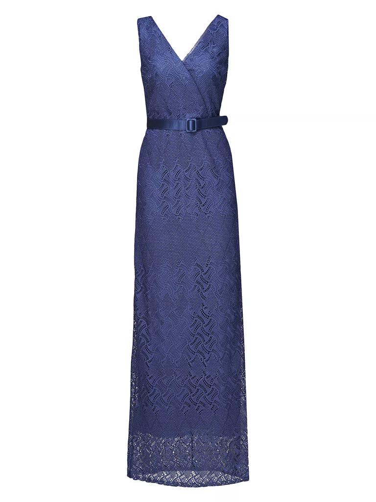 Kay Unger Hendrix Belted Lace Column Gown