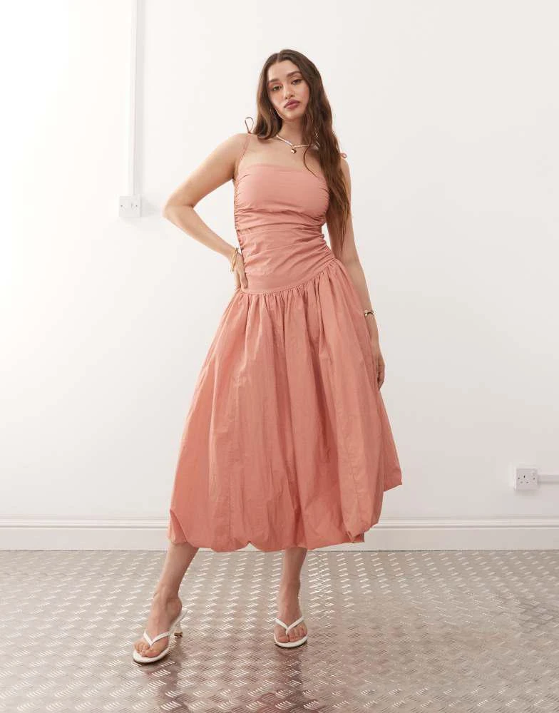 Shop Amy Lynn Alexa tie shoulder puffball nylon midi dress in tawny on Sale  at BeyondStyle  Get 65% Off Amy Lynn Alexa tie shoulder puffball nylon midi  dress in tawny with