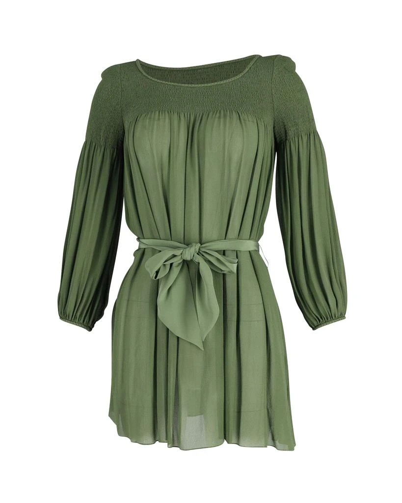 Temperley London Smocked Mini Dress in Green Silk 1