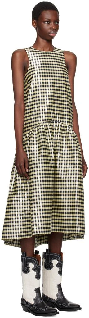Ganni Yellow Shiny Gingham Midi Dress 2
