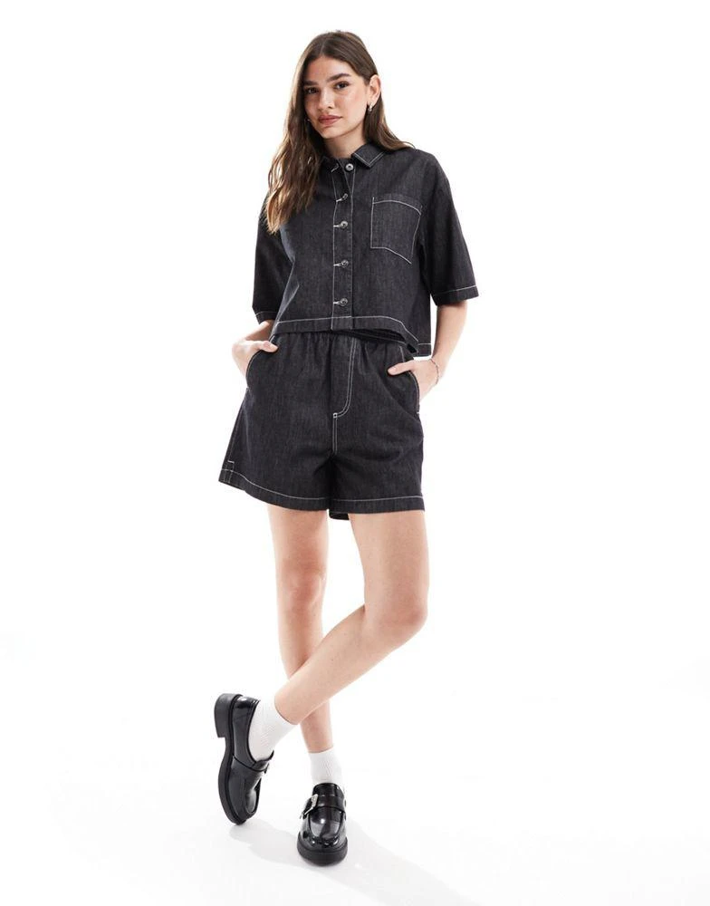 COLLUSION COLLUSION pull on lightweight denim boxer shorts with contrast stitch co-ord 1