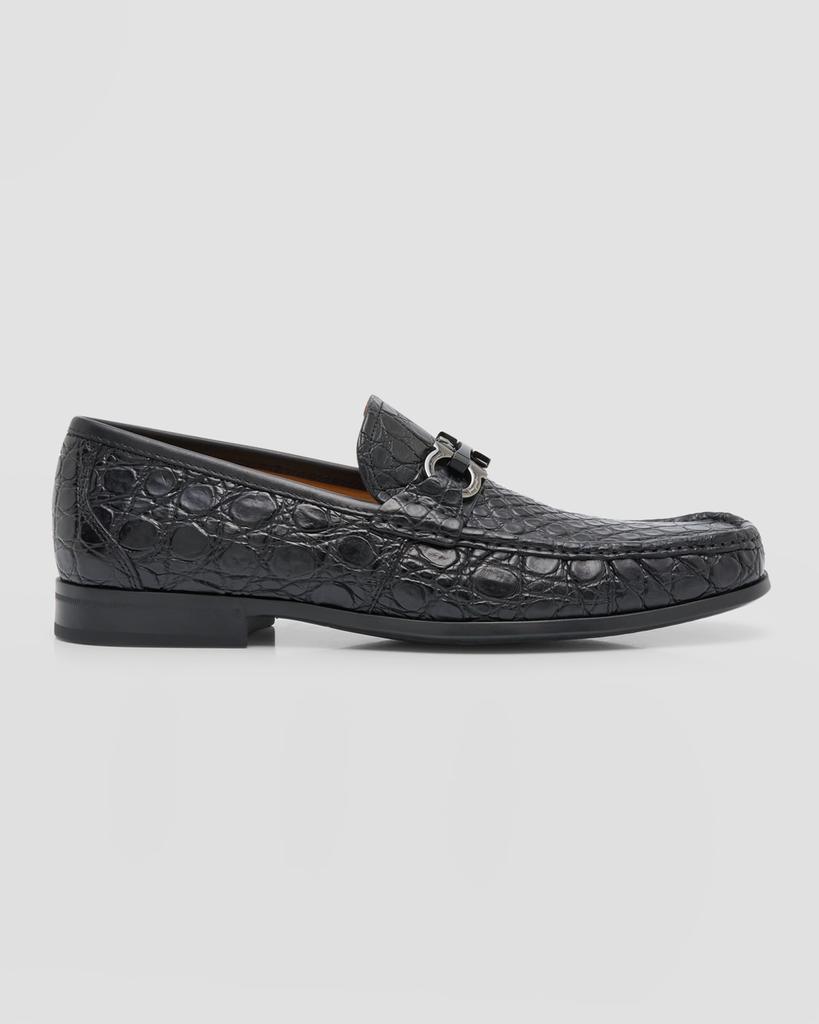Ferragamo Men's Grandioso 3 Croc-Effect Bit Loafers