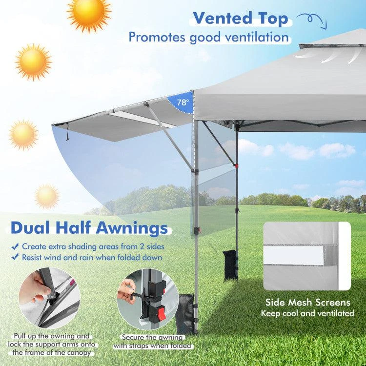 Hivvago 10 x 17.6 Feet Outdoor Instant Pop-up Canopy Tent with Dual Half Awnings-White 3