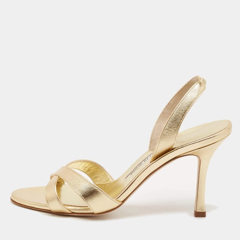 Manolo Blahnik Manolo Blahnik Gold Leather Crisscross Ankle Strap Sandals Size 36.5 1