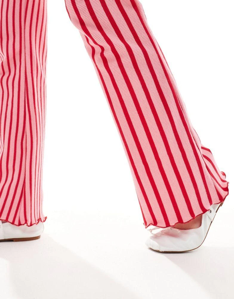 Neon Rose Neon Rose spliced stripe wide leg trousers co-ord in red and pink 4