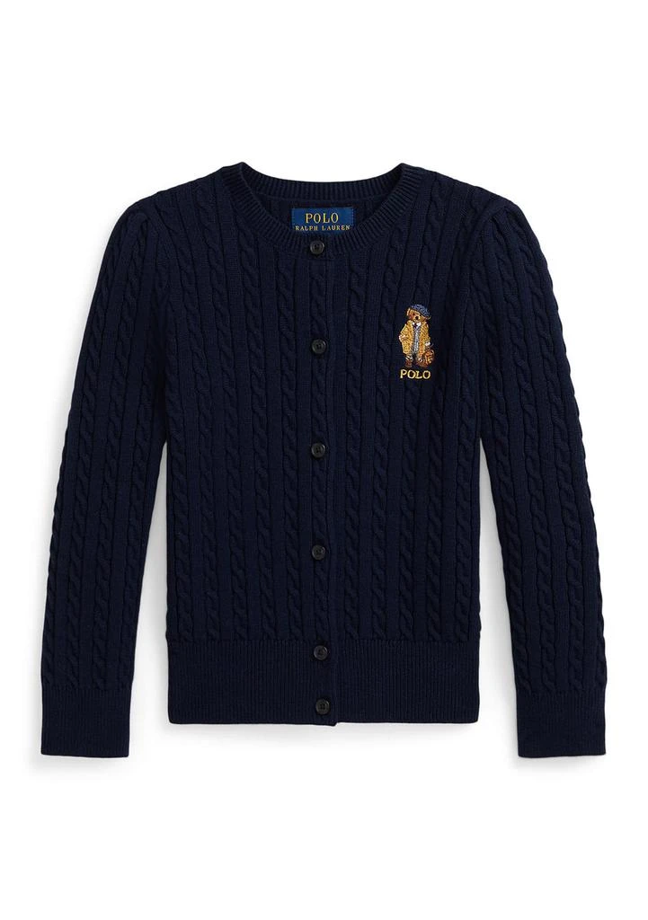 Ralph Lauren Girls 2-6x Polo Bear Mini-Cable Cotton Cardigan