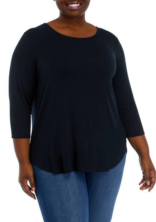 Magaschoni Plus Size 3 4 Sleeve Pleat Back Knit Top