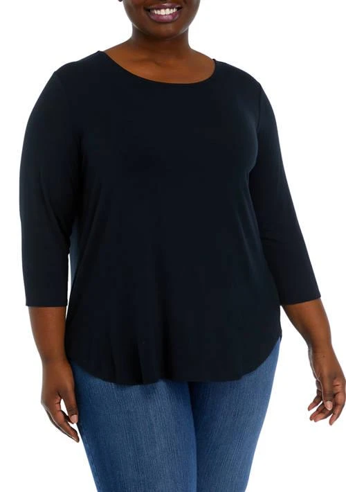 Magaschoni Plus Size 3 4 Sleeve Pleat Back Knit Top 1