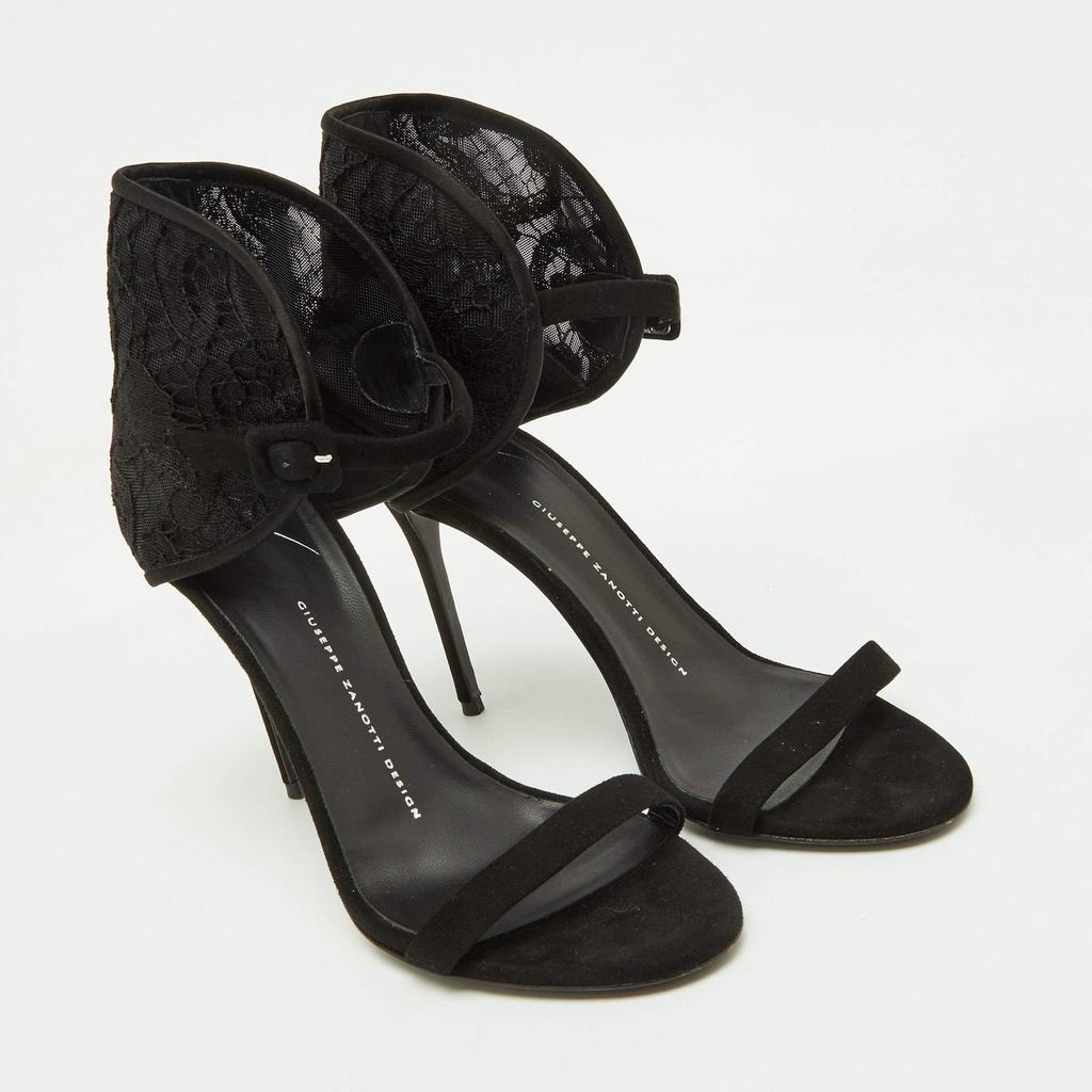 Shop Giuseppe Zanotti Black Suede and Lace Ankle Sandals Shop Giuseppe Zanotti Black Suede and Lace Ankle Sandals