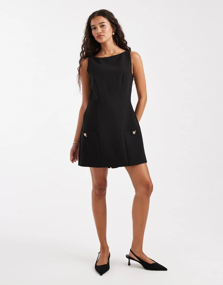 French Connection French Connection tailored playsuit with gold button detail in black 2