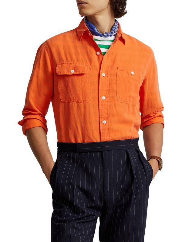 Ralph Lauren Silk-Linen Long-Sleeve Sport Shirt