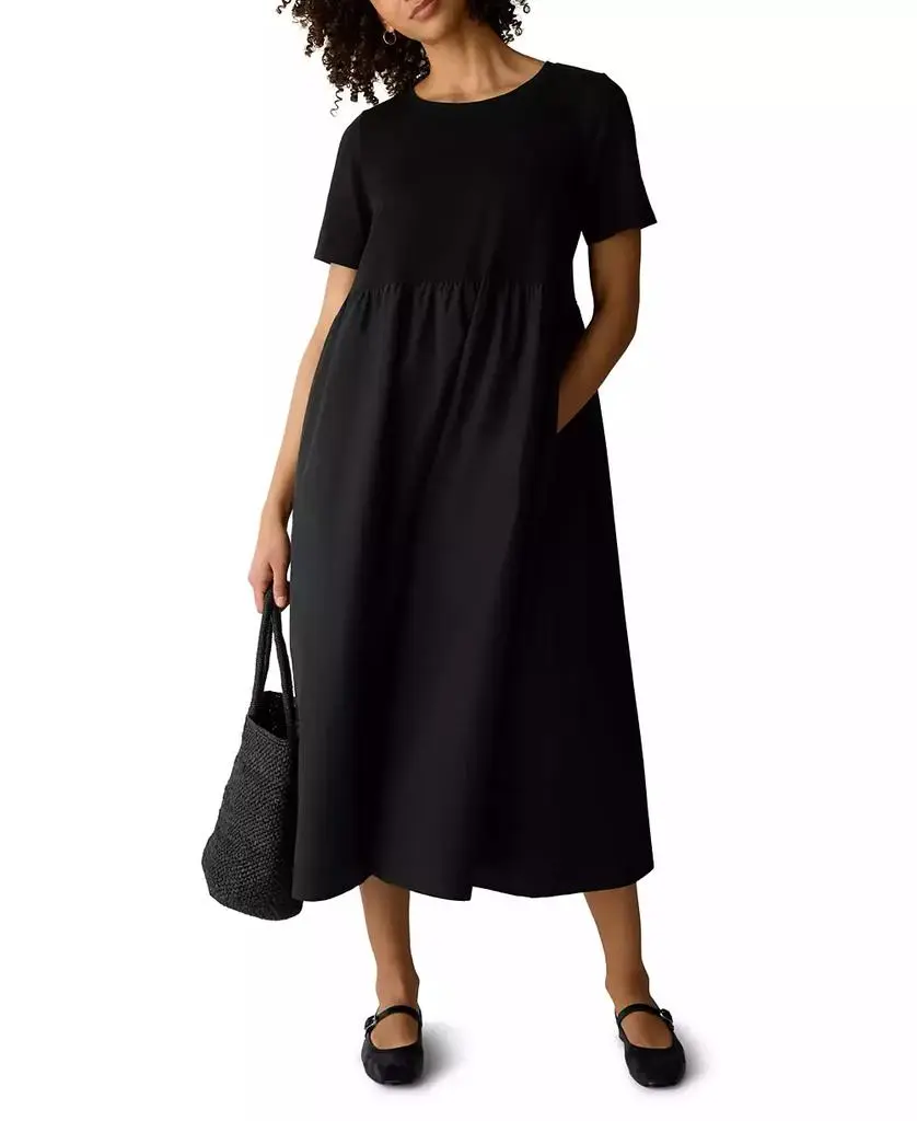 Eileen Fisher Women's Round Neck Short-Sleeve Midi Dress