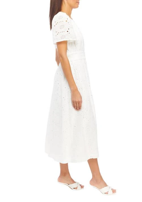 Anne Klein Klein Womens Short Sleeve Split Neck Solid Eyelet Midi Dress 3