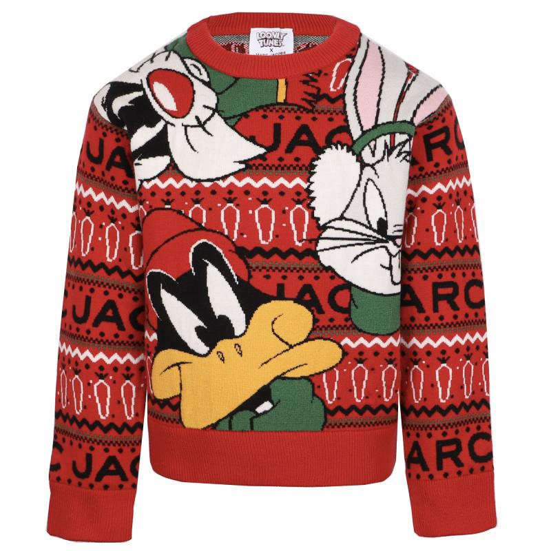 Little Marc Jacobs Looney tunes colorful jacquard xmas red sweater