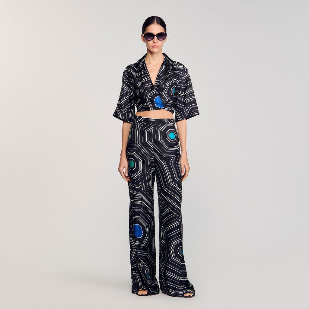 Sandro Spiral-print silk trousers