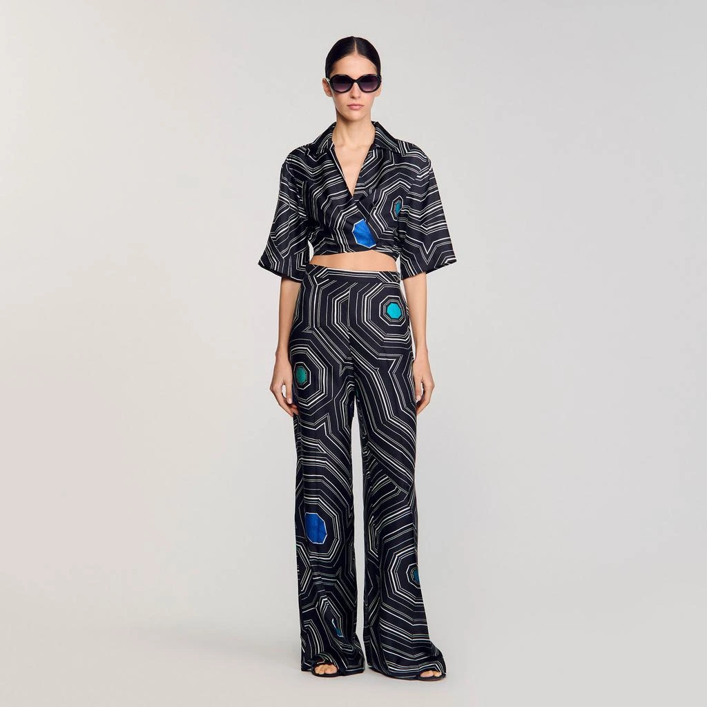 Sandro Spiral-print silk trousers 1