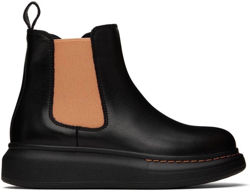 Alexander McQueen Kids Black & Orange Oversized Chelsea Boots 1