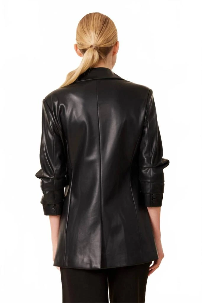 DOLCE CABO Leather Ruched Sleeve Blazer In Black 3