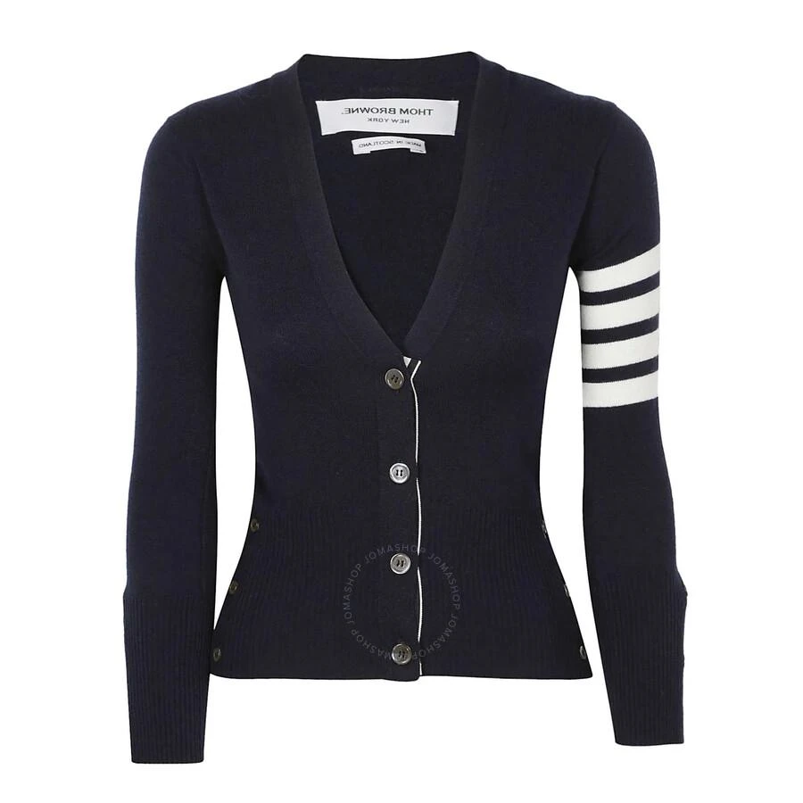 Thom Browne Ladies Navy Cashmere 4-Bar Classic V-Neck Cardigan 1