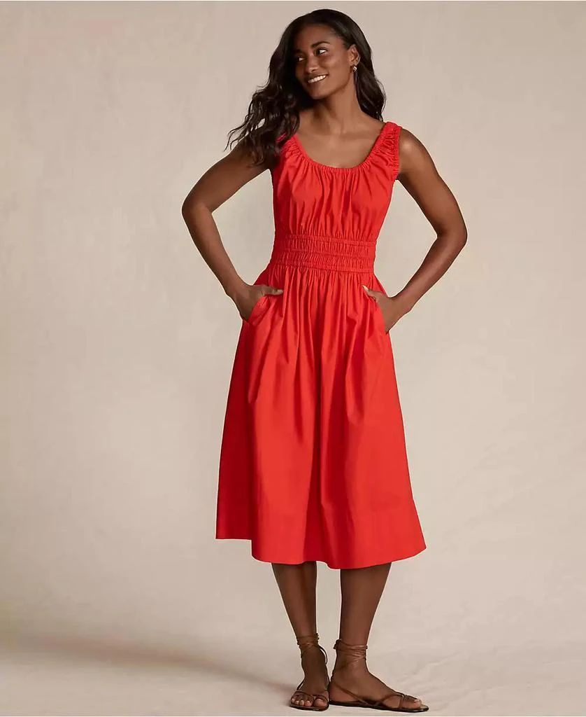 strapless open back dress Linen Blend Red Sleeveless Midi Dress main image 0