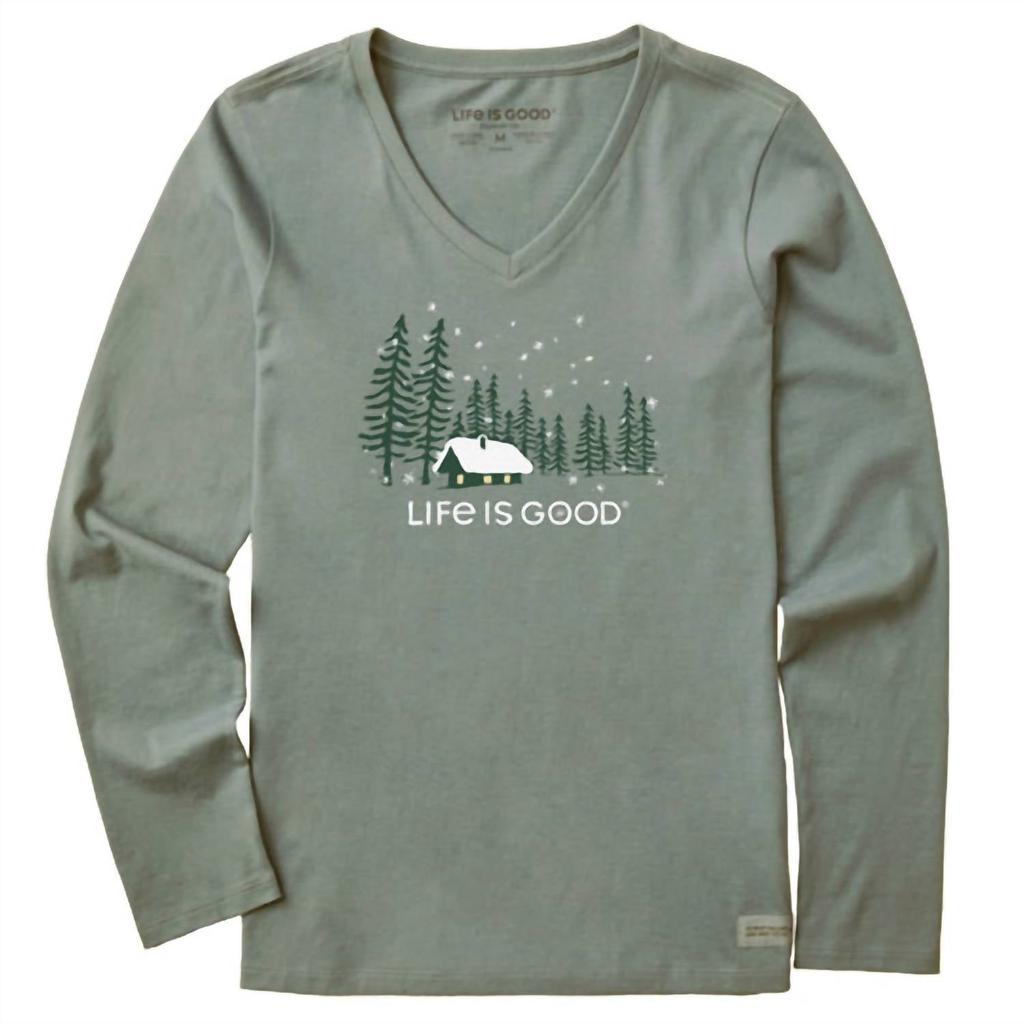 Life is Good Womens Snowy Evening Long Sleeve Tee In Moss Green