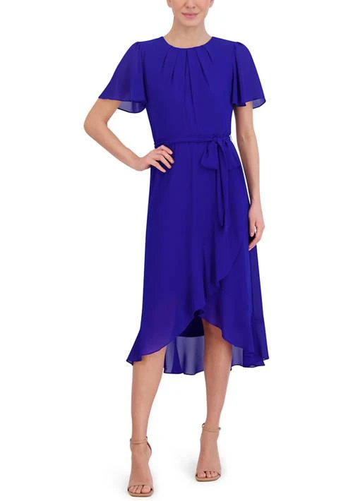 Jessica Howard Howard Womens Pleated Neck Tie Waist Solid Dress 1