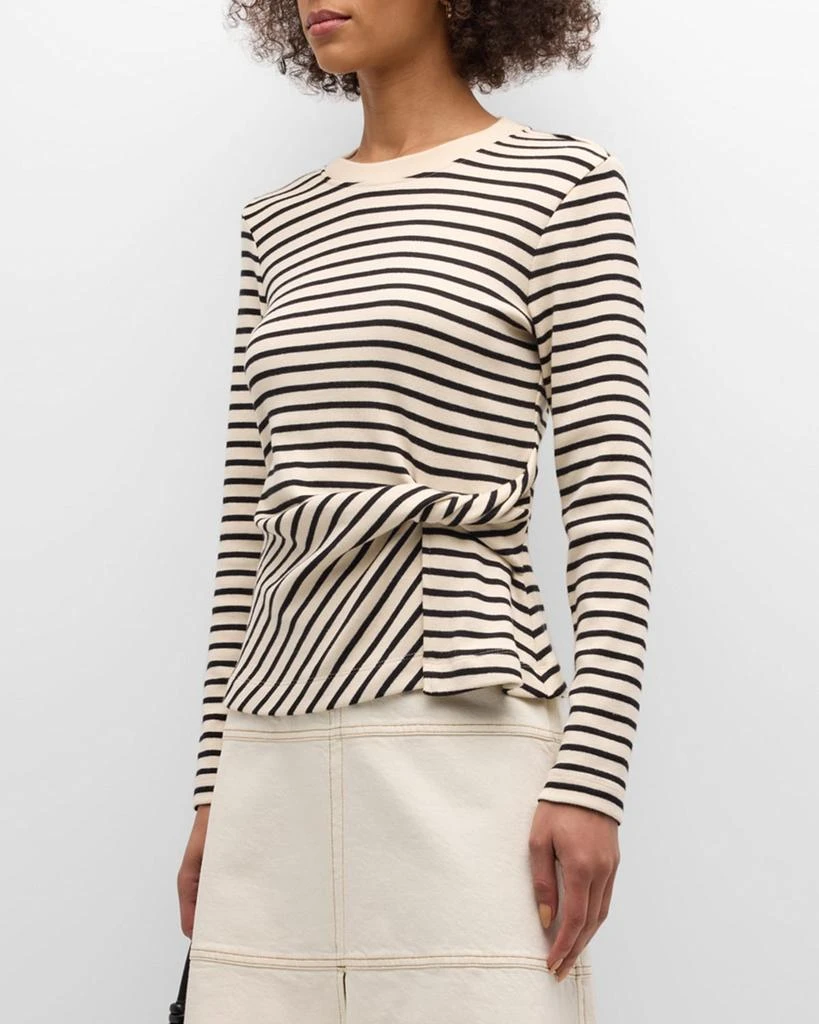 Tanya Taylor Carlita Twisted Stripe Organic Cotton Long-Sleeve Top 1