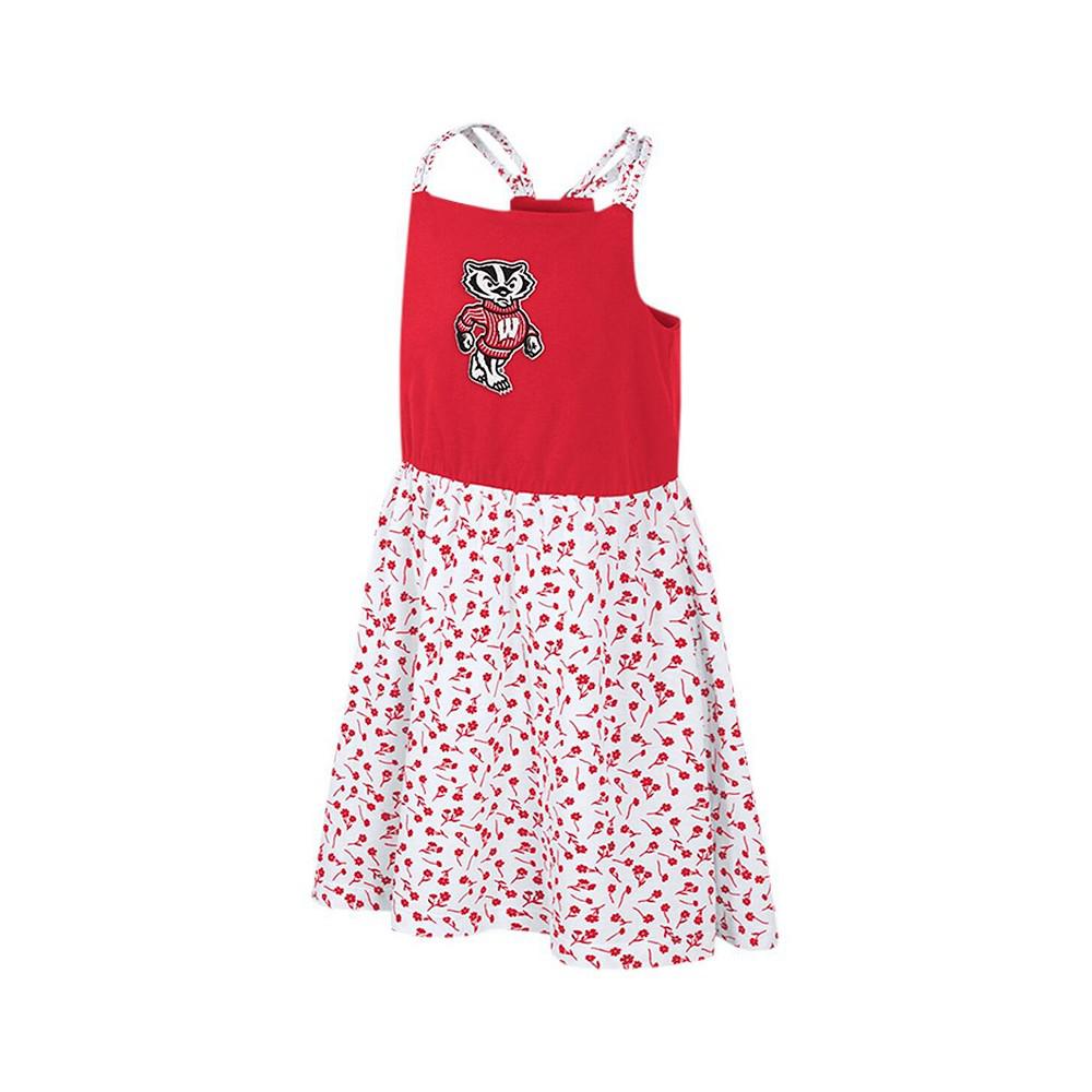 Colosseum Big Girls Red, White Wisconsin Badgers Robin Floral Dress