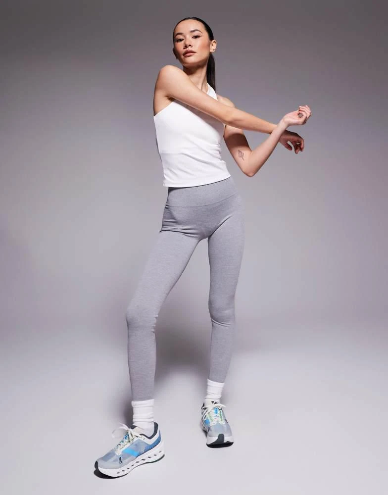 4505 4505 Petite seamless baby rib high waist gym leggings in grey marl 2