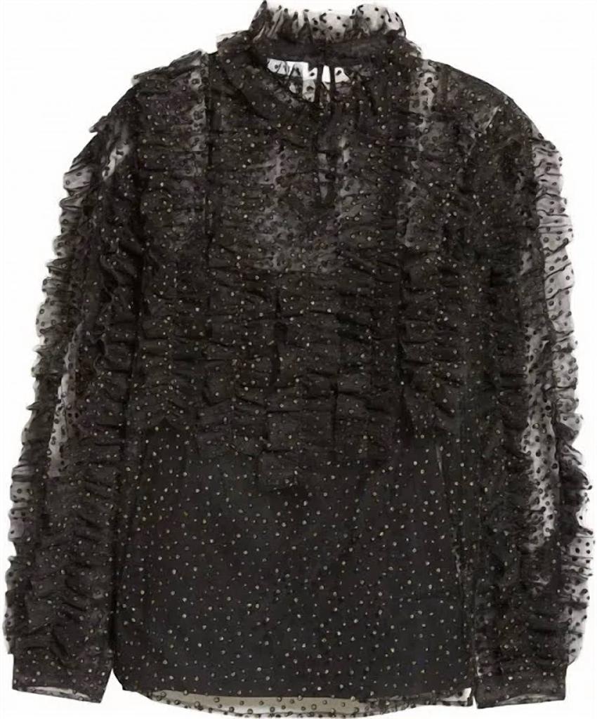 Akris Akris Punto - Embellished Sheer Ruffle Long Sleeve Tulle Top In Black-gold