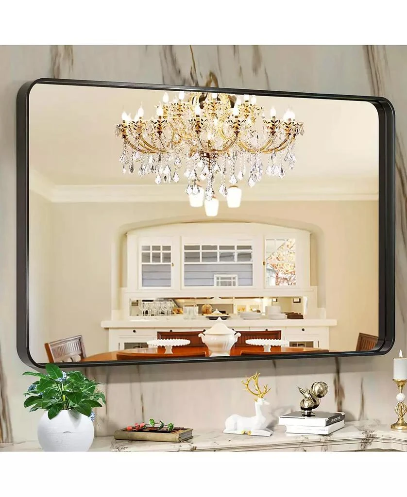 Homfan Bathroom Mirror 55 x 30 inch Rectangular Black Metal Framed ...