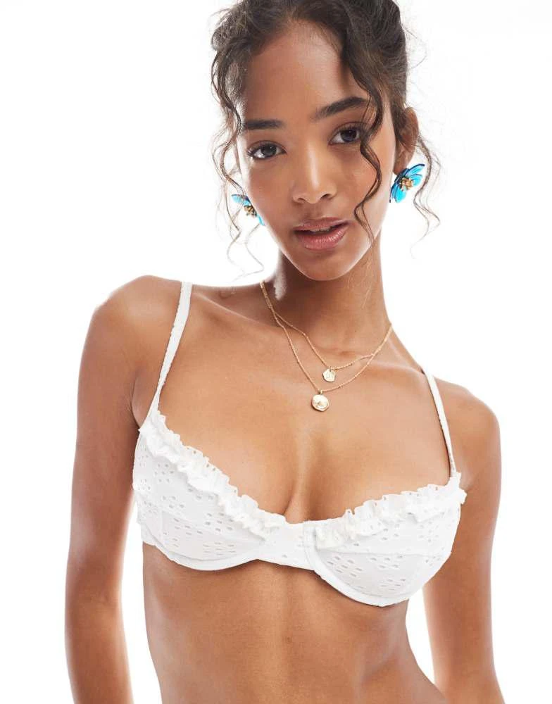 Miss Selfridge Miss Selfridge broderie frill bikini top in white 3