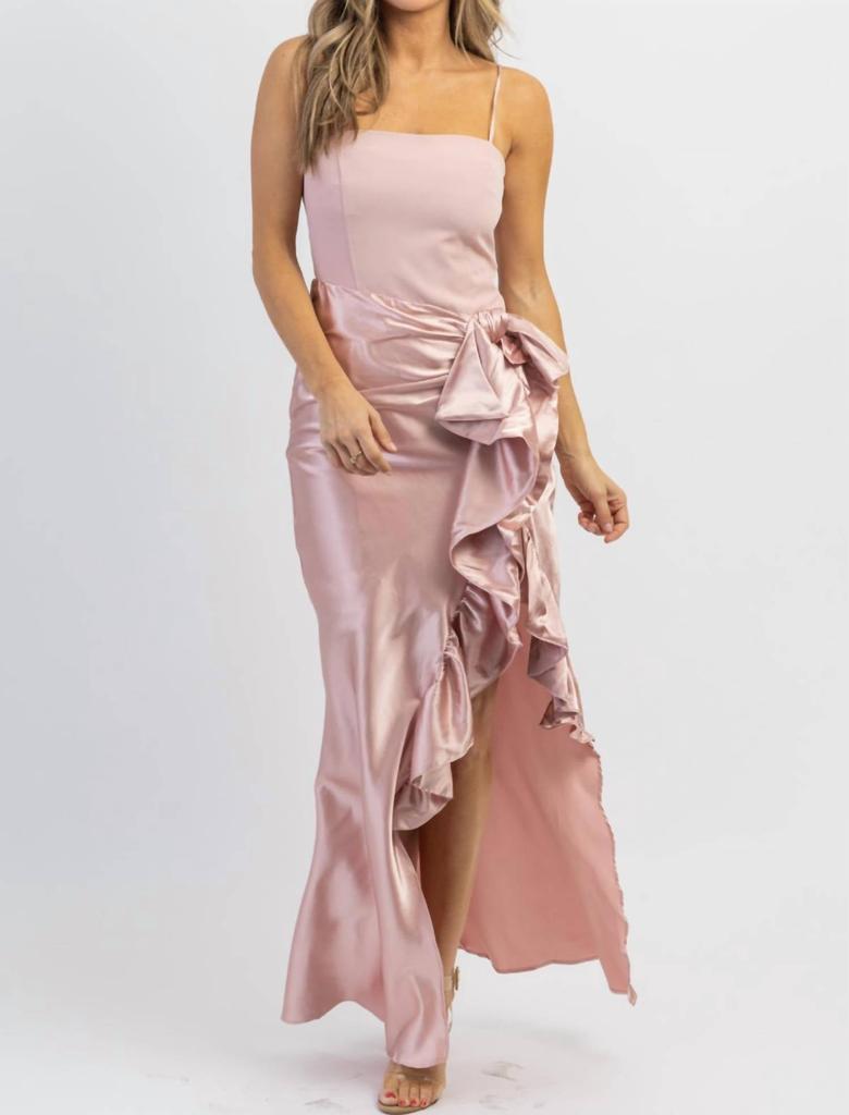 MABLE Siobhan Side Ruffle Dress In Dusty Pink