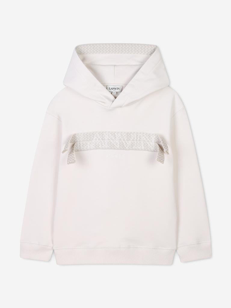 Lanvin Girls Embroidered Logo Hoodie in Ivory