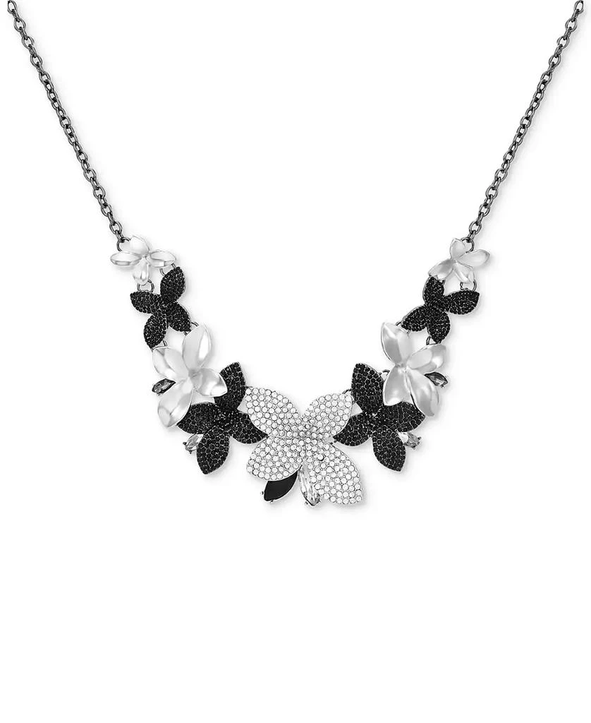 GUESS Silver-Tone Black & Clear Pavé & Marquise Stone Flower Statement Necklace, 18" + 2" extender 1