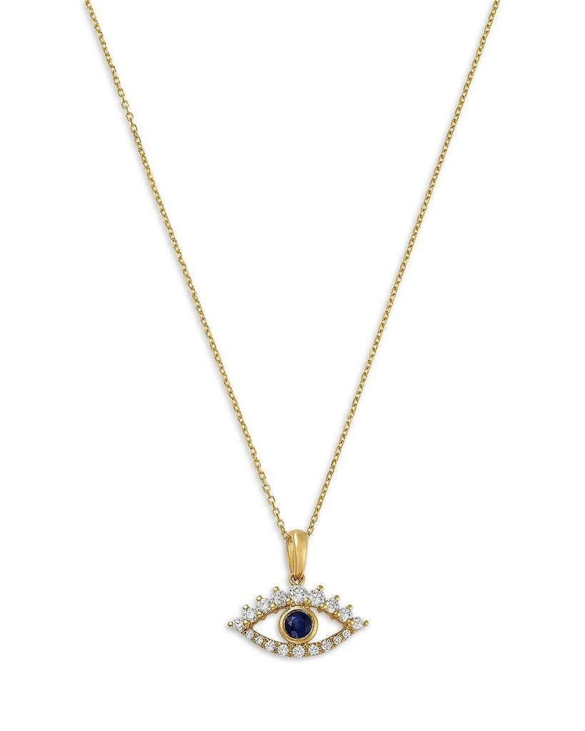 Bloomingdale
s Fine Collection Blue Sapphire 
Diamond Evil Eye Pendant Necklace in 14K Yellow Gold, 16-18" 1