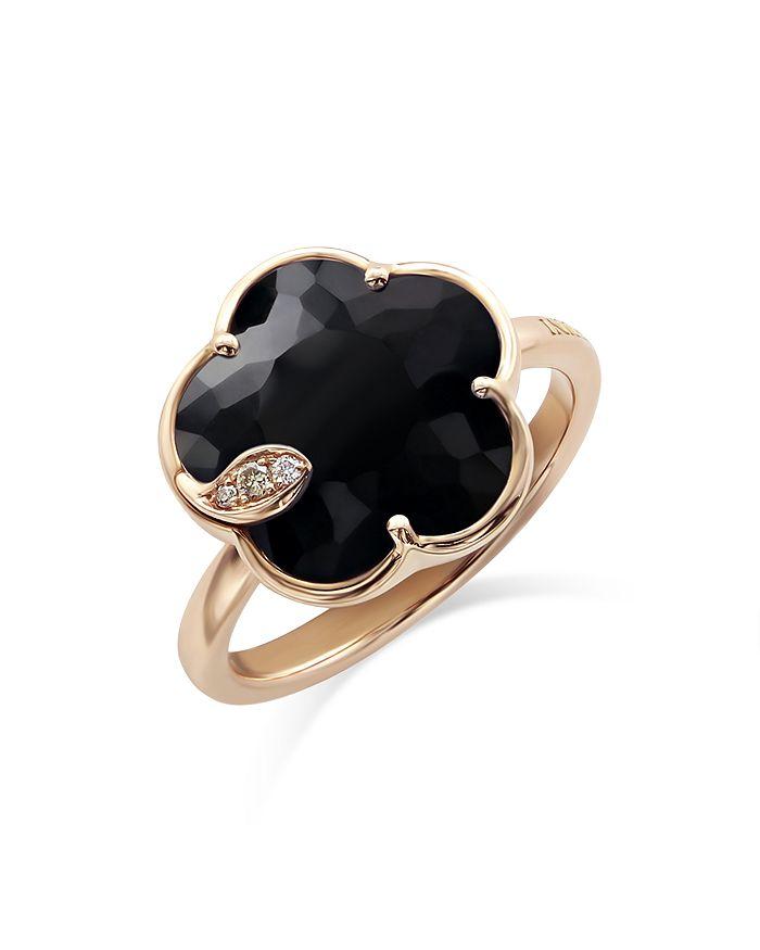 Pasquale Bruni 18K Rose Gold Petit Joli Onyx 
White 
Champagne Diamond Flower Statement Ring