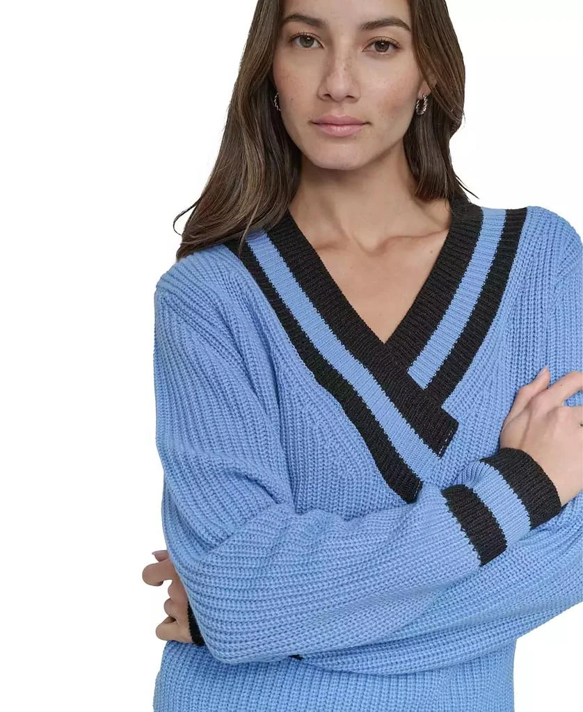 DKNY Women's Varsity V-Neck Relaxed Sweater 3