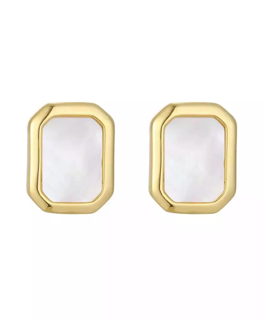 St. Moran Gold Natural Imitation Pearl Bezeled Solange Stud Earrings